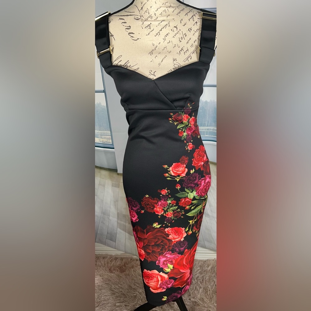TED Baker Meric Juxtapose Rose Midi Cocktail Dress Size 1/US 4